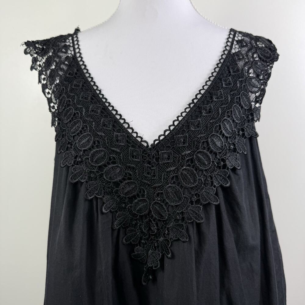 Whimsygoth Black Crochet Lace Bizz Princess Tunic Large Cotton Silk Pockets - Picture 2 of 13